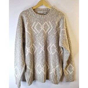 Vtg CLAIBORNE Wool Silk Blend Chunky Knit Fisherman Sweater Women's Sz L  90's